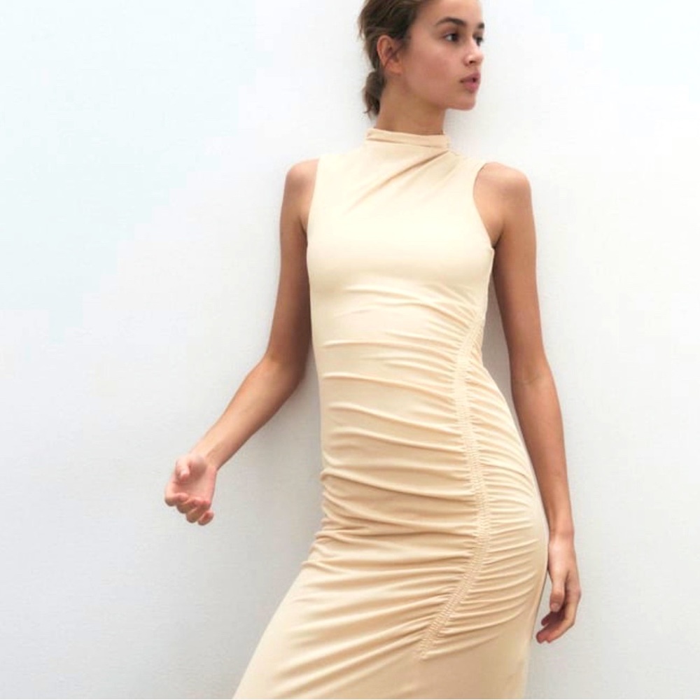Zara Ruched Cream Dress